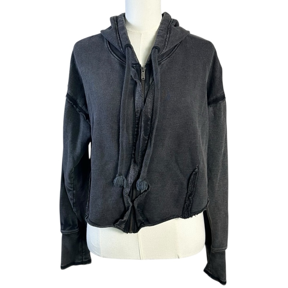 Free People FP Movement Body Language Crop Zip Hoodie in Black Size Large